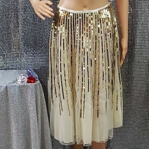 Cream/Gold Chiffon Valentines Sequin Skirt